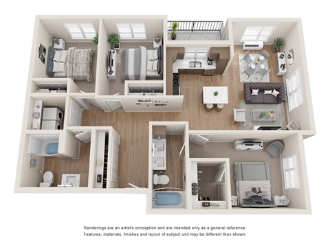 Floor plan for 3 beds, 2 baths, 1198 sqft
